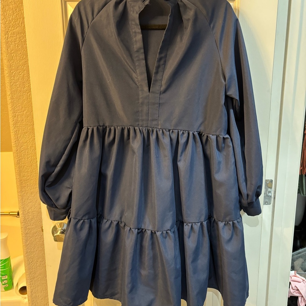 SHEIN Blue Mini Sundress with Bishop Sleeves
